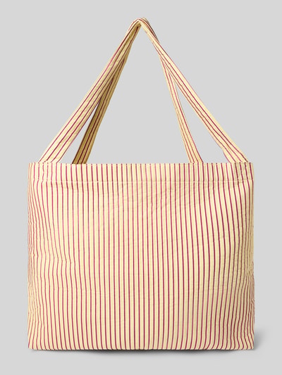 Produktfoto, kremowa Torebka Tote Bag mit Logo-Patch Modell 'Poplin' od STUDIO NOOS w czerwone paski, otwarta komora główna, pasek na ramię, Szerokość w rozmiarze 1: 58 cm, długość: 46 cm, głębokość: 74 cm, długość paska: 8 cm, tekstylna faktura