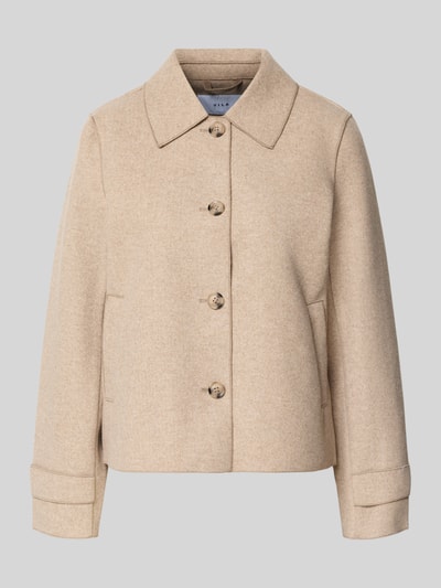 Produktfoto, Jacke mit Umlegekragen Modell 'Juice' von Vila in Beige, gerade Passform, Knopfleiste, Eingrifftaschen, Material-Mix mit Viskose