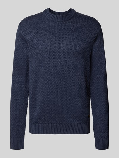 Produktfoto, Regular Fit Strickpullover aus Baumwoll-Mix Modell 'BLAKE' von JACK & JONES in Dunkelblau, strukturierte Oberfläche, elastische Abschlüsse.