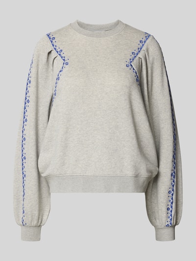 Produktfoto, Sweatshirt mit Stitchings Modell 'MESTA' von Bash, jasnoszary z niebieskimi przeszyciami, bawełniany miks, krój regular fit, dekolt okrągły