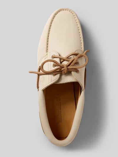 Productfoto, Bootsschuhe aus Leder mit profilierter Sohle van Timberland in beige met afgeronde punt, vetersluiting, profielzool, echt leer, hakhoogte maat 44: 3 cm, schachthoogte: 7 cm, schachtbreedte: 9 cm