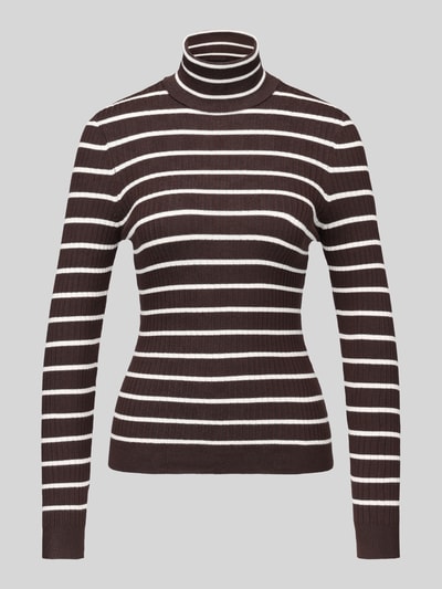 ONLY sweter z golfem w kroju slim fit z mieszanka wiskozy model 'KAROL' Czekoladowy 2
