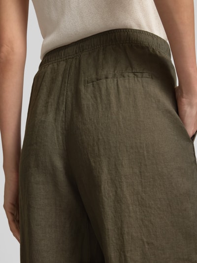 OPUS Wide leg linnen broek met elastische band, model 'Mileni' Olijfgroen - 3