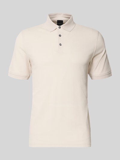 Produktfoto, Slim Fit Poloshirt mit Strukturmuster von bugatti in Beige aus Reine Baumwolle, Knopfleiste, Rückenlänge 73 cm bei Größe M