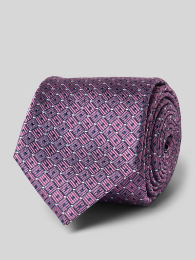 Productfoto, Krawatte aus Seide im Allover-Look (7,5 cm) van Willen, paarse tinten, fijne textuur, klassiek dessin, labeldetail, pure zijde