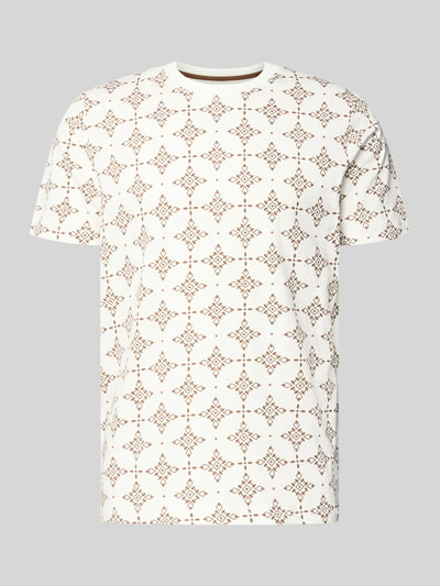 Productfoto, Regular Fit T-shirt uit zuiver katoen van s.Oliver RED LABEL in crème met symmetrisch bruin grafisch patroon