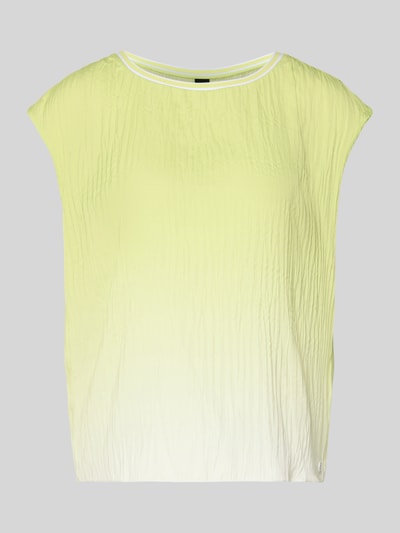 Produktfoto, Bluse mit Strukturmuster und Rundhalsausschnitt von Marc Cain in Hellgelb mit weißem Verlauf, Gerader-Schnitt, Label-Detail