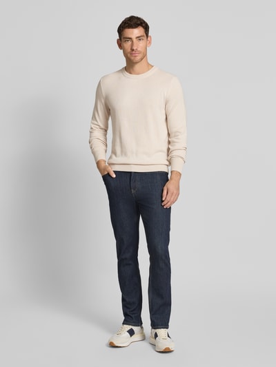 Marc O'Polo Sweter z dzianiny o kroju regular fit z mieszanki bawełny i żywej wełny Piaskowy 1