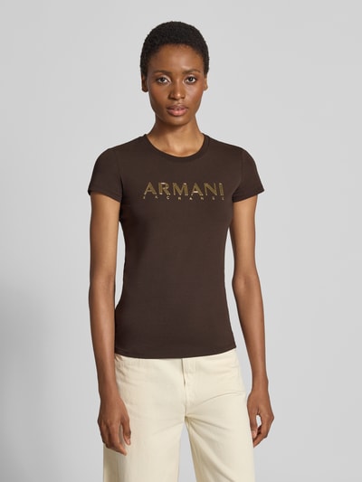 Armani Exchange Slim Fit T-Shirt mit Label-Print Dunkelbraun 4