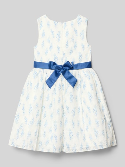 Productfoto, Regular Fit Kleid mit floralem Allover-Print van Happy Girls, katoenmix, a-lijn, mouwloos, strik, ronde hals, rits, 65 cm ruglengte, witte stof met blauwe bloemenprint, zachte textuur