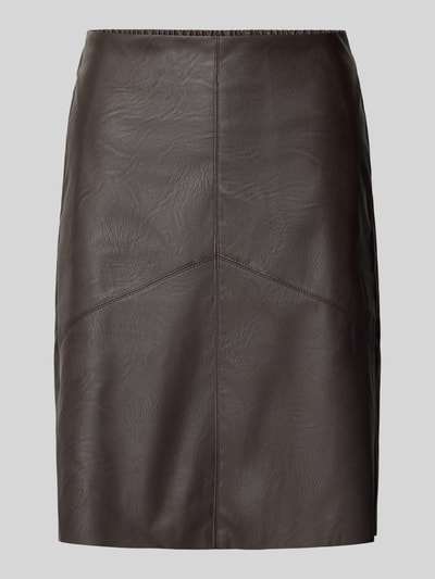 Produktfoto, Knielanger Rock in Leder-Optik Modell 'Harley' von FREE/QUENT, braune Farbe, glatte Textur, gerader Schnitt, Damen Rock, Bundweite 40 cm, Länge 54 cm