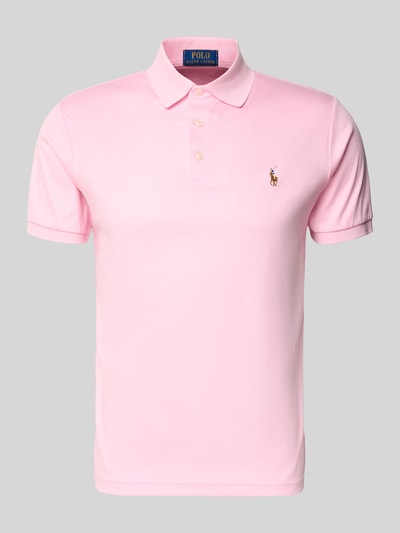 Produktfoto, Regular Fit Poloshirt aus reiner Baumwolle von Polo Ralph Lauren in Rosa, unifarben, Polokragen, Logo-Stitching, kurzarm, Jerseystruktur.