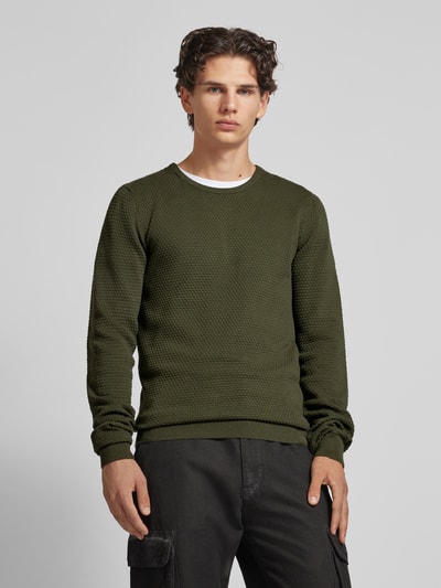 Blend Gebreide pullover met structuurmotief Olijfgroen gemêleerd - 4