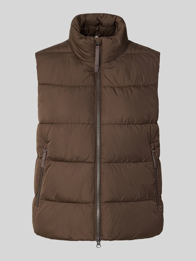 Produktfoto, Regular Fit Weste in Stepp-Optik von camel active, braun, Stehkragen, Zweiwege-Reißverschluss, Eingrifftaschen, gesteppte Textur