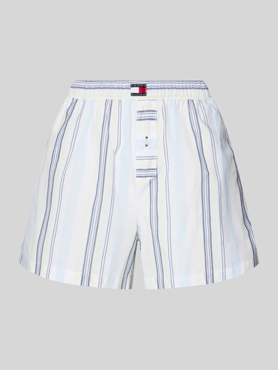 Produktfoto, Loose Fit Pyjama Shorts aus reiner Baumwolle von TOMMY HILFIGER mit Optik: Allover-Muster gestreift, Logo-Patch, elastischer Bundabschluss, seitliche Eingrifftaschen, Materialverarbeitung: Poplin