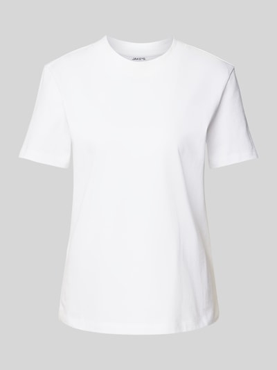 Jake*s Casual T-Shirt mit geripptem Rundhalsausschnitt Weiss 2