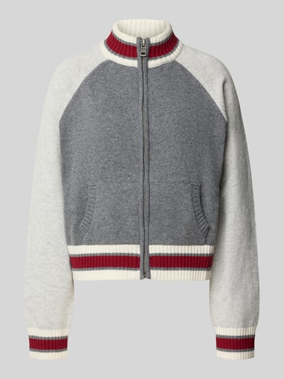 Guess Jeans Kurtka z dzianiny ze stójką model ‘ZIPPED BACK INTARSI’ Jasnoszary 2