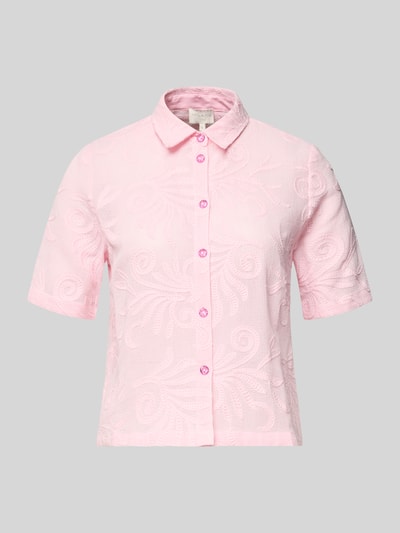 Produktfoto, Regular Fit Bluse mit Stitchings von Milano Italy z bawełny, kołnierzyk koszulowy, listwa guzikowa, różowy, długość tyłu 53 cm, długość rękawów 24 cm