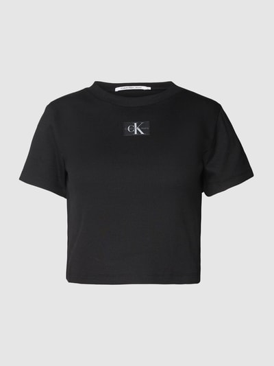 Calvin Klein Jeans T-Shirt in Feinripp-Optik Modell 'BADGE' Black 2