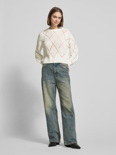 Only Comfort fit gebreide pullover met broderie anglaise, model 'GEENAS' Offwhite - 1