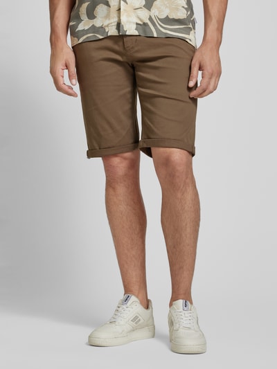 Lindbergh Slim Fit Bermudas mit Gürtel Mittelbraun 4