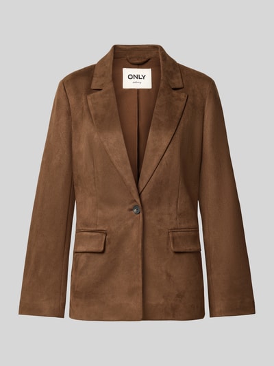 Produktfoto, brauner taillierter Kurzblazer mit Reverskragen Modell 'ADDI' von ONLY, Damen Kurzblazer von ONLY, glatte Oberfläche