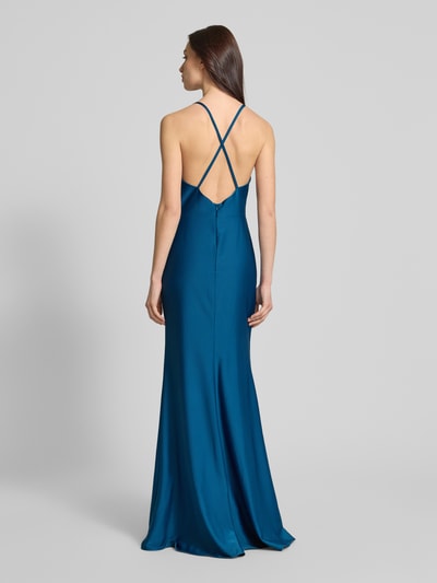 Luxuar Avondjurk met plooien opzij Oceaanblauw - 5