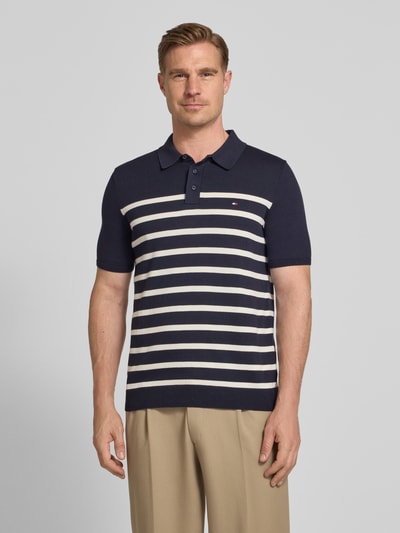 Tommy Hilfiger Regular Fit Strick-Poloshirt aus reiner Baumwolle Marine Melange 4