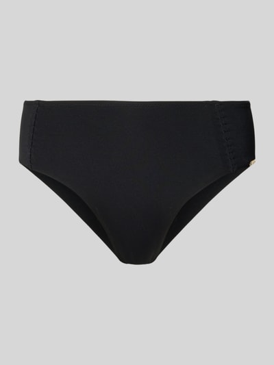 Produktfoto, Bikinihose mit elastischem Bund und Label-Detail von WATERCULT, Material-Mix mit Stretch-Anteil, körpernahe Passform, schwarz