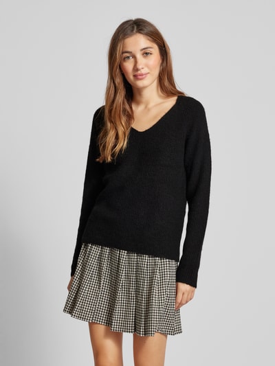 Pieces Regular fit gebreide pullover met V-hals, model 'ELLEN Zwart - 4