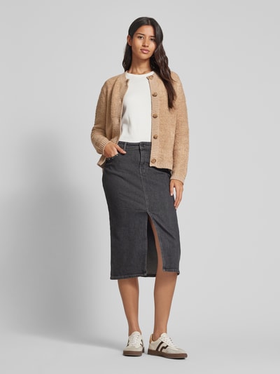 s.Oliver RED LABEL Regular Fit Strickjacke mit Alpaka aus Teddy-Bouclé Beige Melange 1