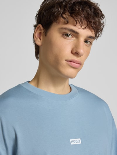 Hugo Blue T-shirt met labelprint, model 'Nalono' Rookblauw - 3