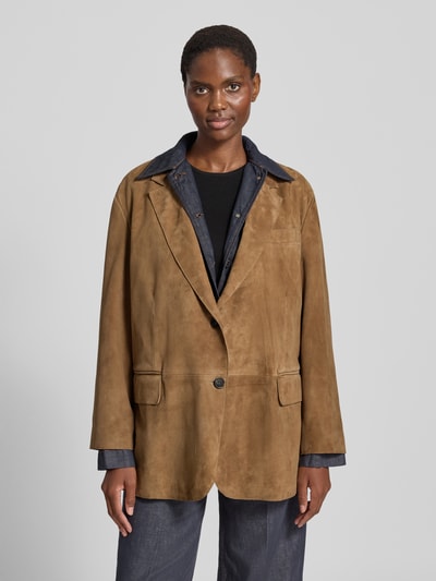 Weekend Max Mara Regular Fit Lederjacke aus echtem Ziegenvelours Modell 'ROLANDA' Camel 4