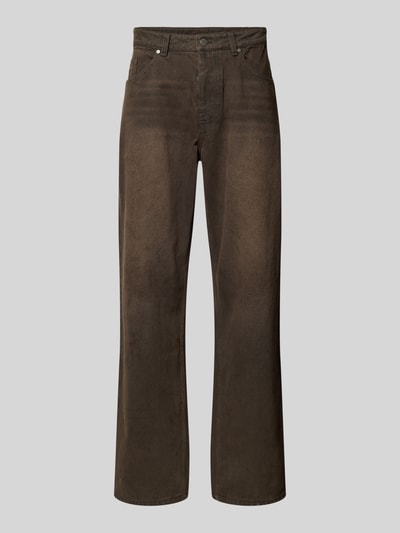 Produktfoto, Relaxed Fit Jeans mit Knopf- und Reißverschluss von KARL KANI in Braun, 5-Pocket-Design, Label-Patch, glatte Textur