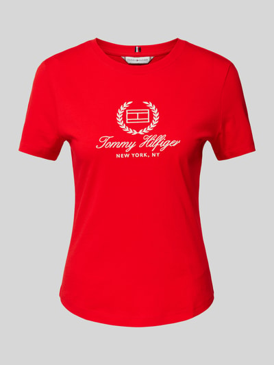 Tommy Hilfiger T-shirt o kroju slim fit z wyhaftowanym logo Wiśniowy 2