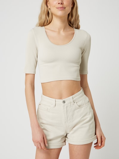 Only Cropped T-Shirt mit Rippenstruktur Modell 'Gwen' Beige 4