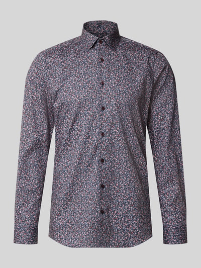 Produktfoto, donkerblauw OLYMP Body Fit Businesshemd uit katoenmix met fijn bloemenpatroon, Heren zakelijk overhemd