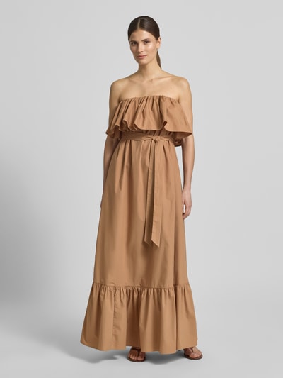 Essentiel Antwerp Tailliertes Trägerloses Kleid aus reiner Baumwolle  Mittelbraun 4