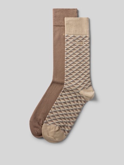 Produktfoto, Socken aus Baumwoll-Mix im 2er-Pack von BOSS, Optik:Allover-Muster, Bundabschluss: Gerippt, Multipack: 2er-Pack, neutrale Brauntöne