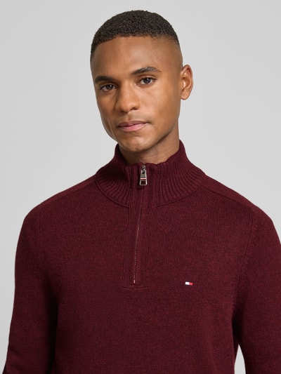 Tommy Hilfiger Regular Fit Troyer aus reiner Wolle Bordeaux 3