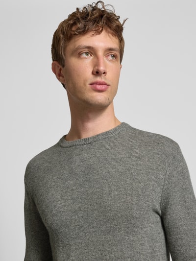 Blend Gebreide pullover met ribboorden, model 'BRANKO' Lichtgrijs gemêleerd - 3