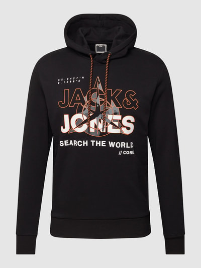 Jack & Jones Hoodie met labelprint, model 'COHUNT' Zwart - 2