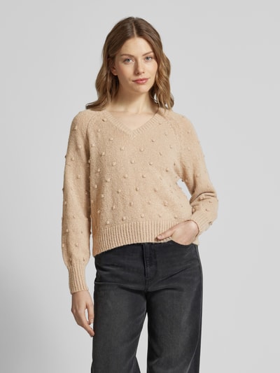 Vila Strickpullover mit überschnittenen Schultern Modell 'TULI' Beige 4