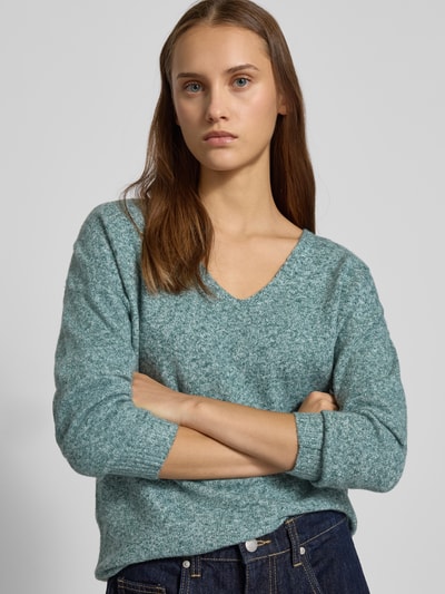 Only Sweter o kroju regular fit z dekoltem w serek model ‘RICA LIFE’ Butelkowy zielony melanż 3