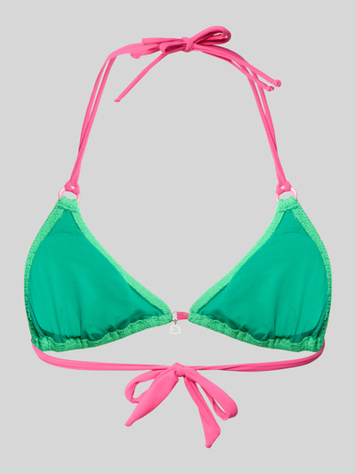 Produktfoto, Bikini-Oberteil mit Label-Detail Modell 'BRARO' van Banana Moon in groen en roze, materiaalmix met stretch, nauwsluitend model, halter, vetersluiting