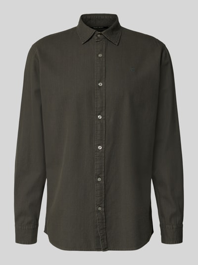 Produktfoto, koszula casualowa Regular Fit Freizeithemd aus reiner Baumwolle von G-Star Raw, ciemnozielony kolor, listwa guzikowa, kołnierzyk typu kent, miękka faktura, krój regular fit, bawełna, długość tyłu w rozmiarze M: 74 cm, szerokość ramion w rozmiarze M: 45 cm, długość rękawów w rozmiarze M: 67 cm