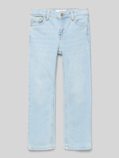 Produktfoto, Jeans mit 5-Pocket-Design von Mango aus Baumwoll-Elasthan-Mix in Hellblau, gerader Schnitt, sichtbare Nähte, glatte Textur.