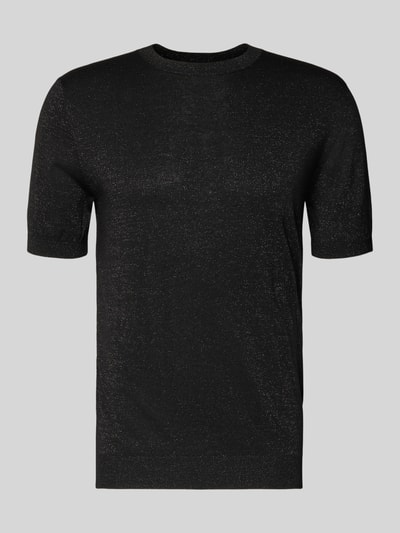 Produktfoto, Schimmerndes Strickshirt mit Rundhalsausschnitt von Antony Morato, Herren, Material-Mix mit Woll-Anteil, Slim Fit, schwarz, feines Strickmuster, Rückenlänge Größe M 72 cm, schimmernde Optik