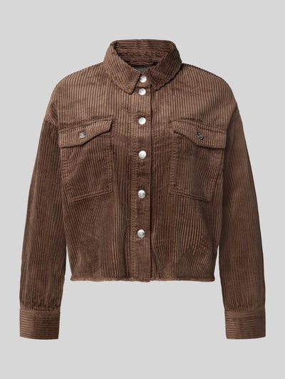 Produktfoto, Loose Fit Hemdjacke aus reiner Baumwolle Modell 'MARINA' von ONLY, brauner Cord, gerade Form, sichtbare Knopfleiste, Damen Oversized Shirt von ONLY