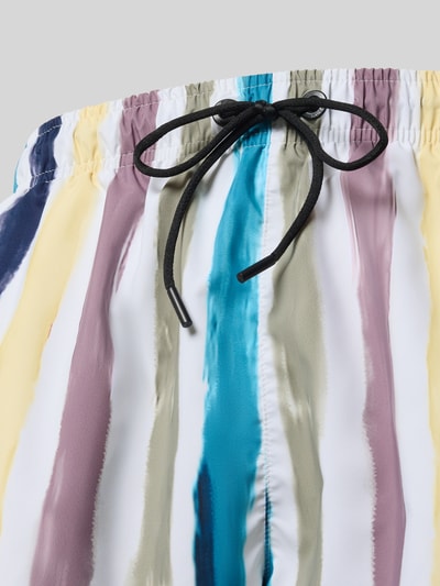 Produktfoto, Badeshorts aus schnell trocknendem Material Modell 'DINO' von HUGO mit Allover-Muster in Pastellfarben, Regular Fit, Logo Detail, Tunnelzug-Bund, glatte Textur